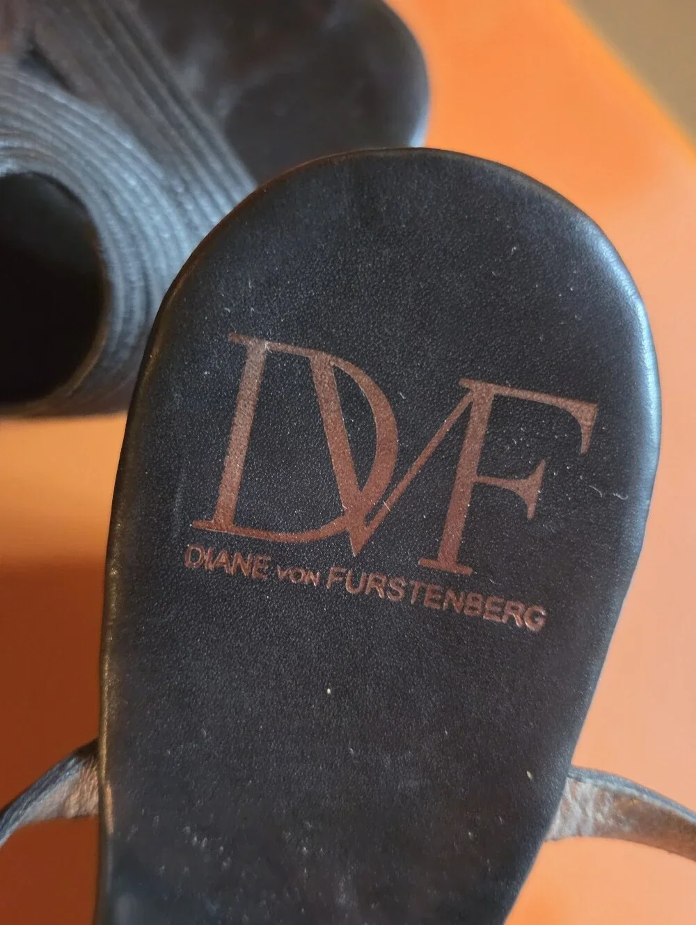 DIANE VON FURSTENBERG Black Leather Wedge Sandals Women US 7.5